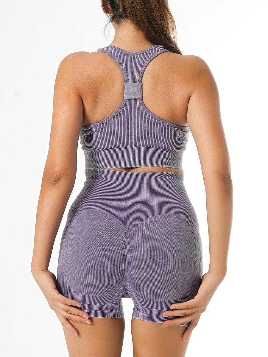 Washed Denim-Style High-Stretch Gym Shorts