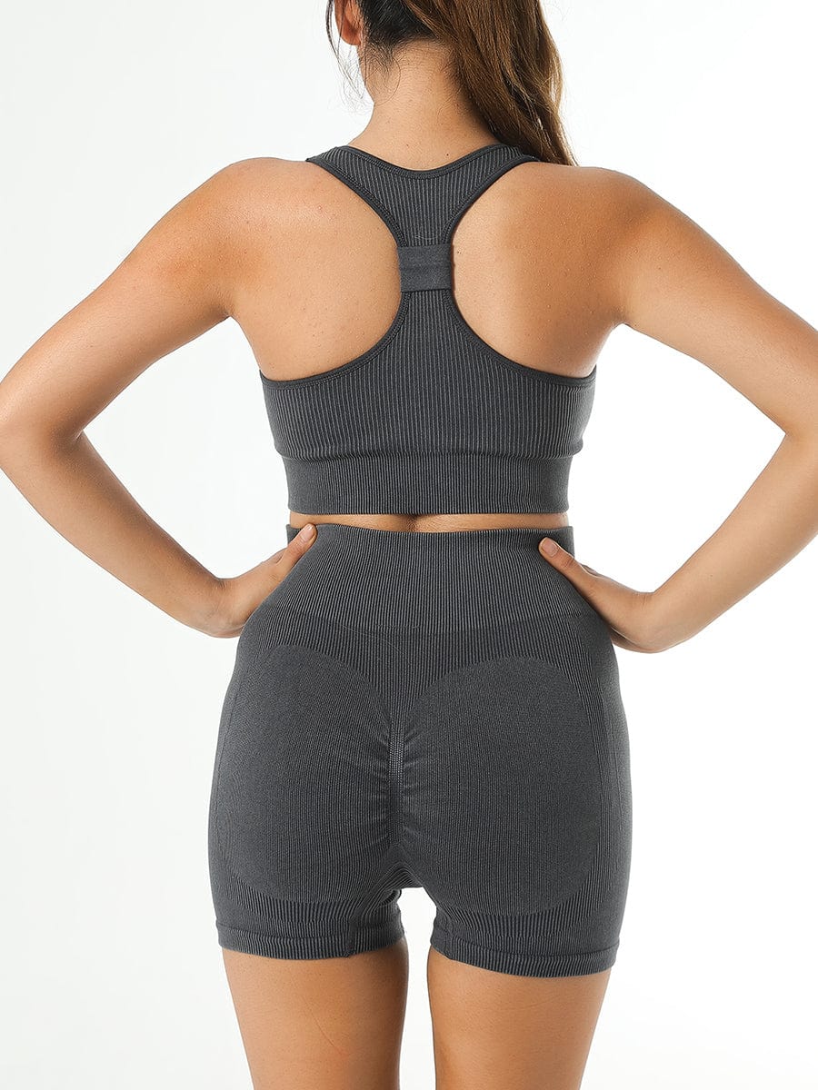 Washed Denim-Style High-Stretch Gym Shorts