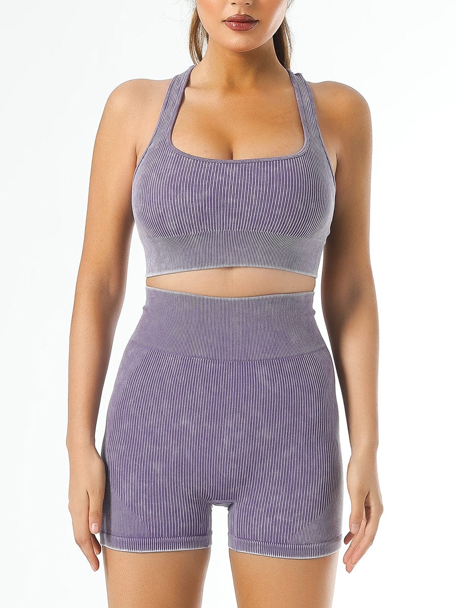 Washed Denim-Style High-Stretch Gym Shorts