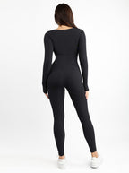 Square Neck Seamless Long Sleeve Jumpsuit