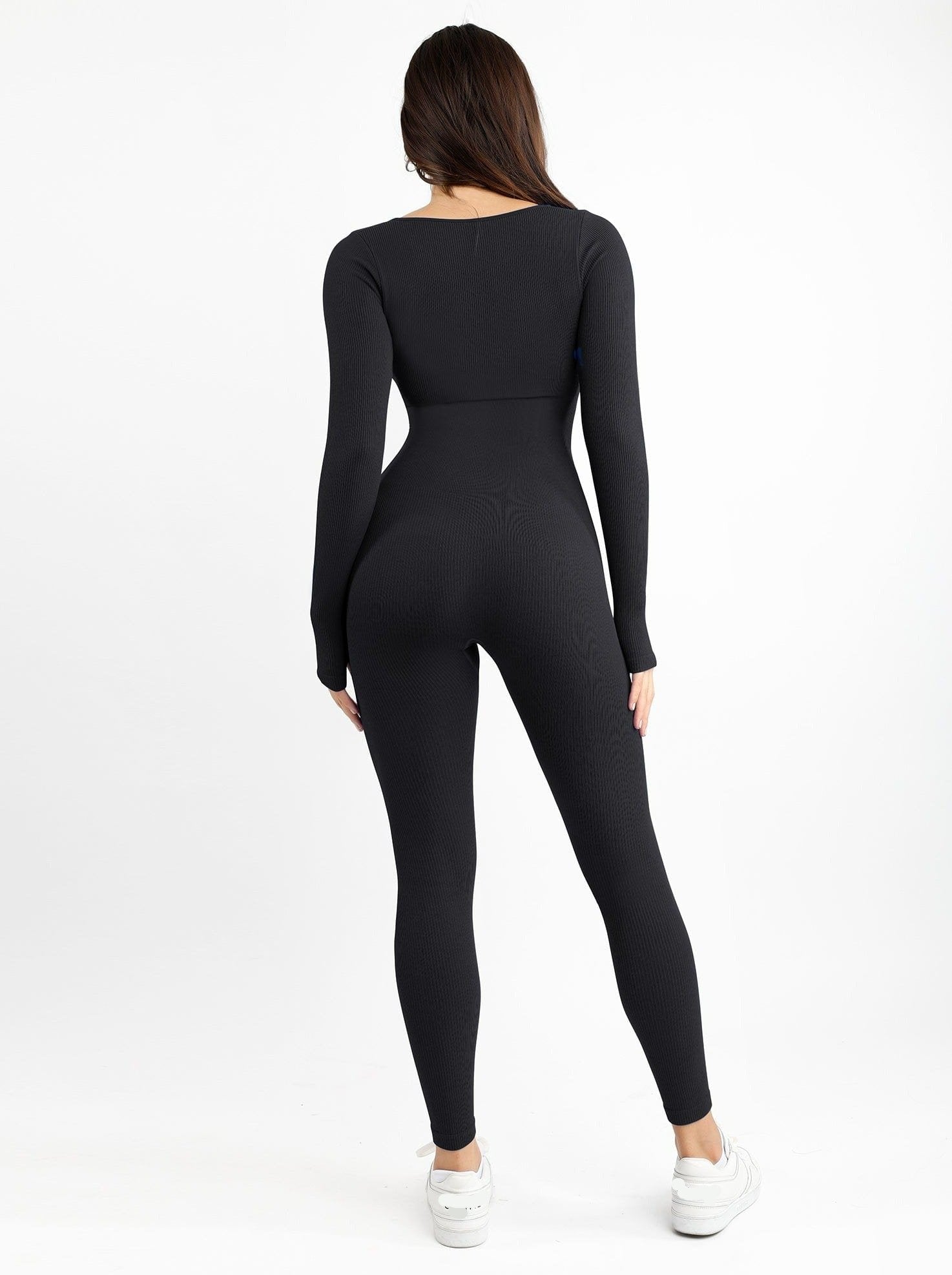 Square Neck Seamless Long Sleeve Jumpsuit - Auxieswear