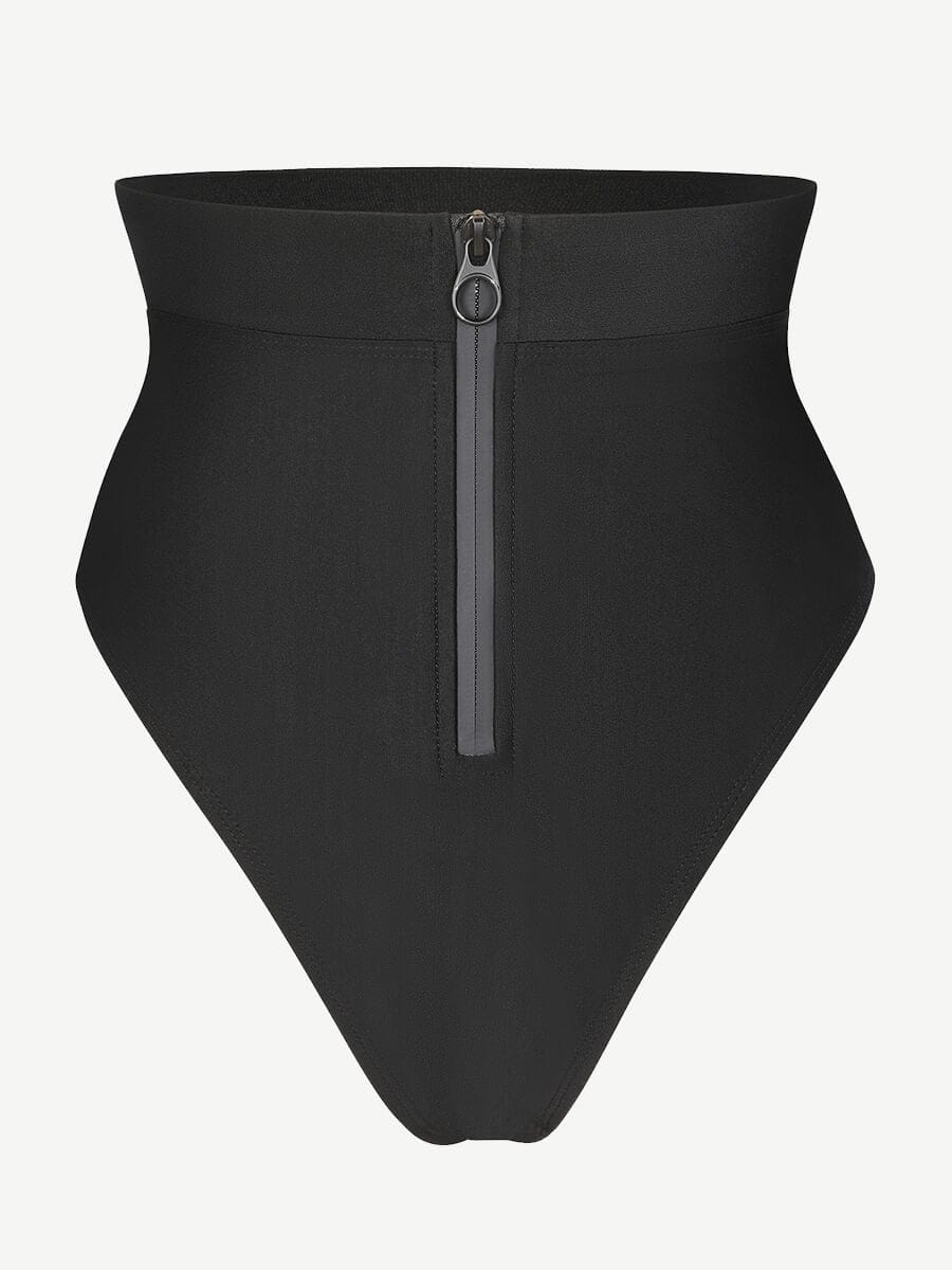 High-Waist Slimming Bikini Bottom with Waterproof Zip Line