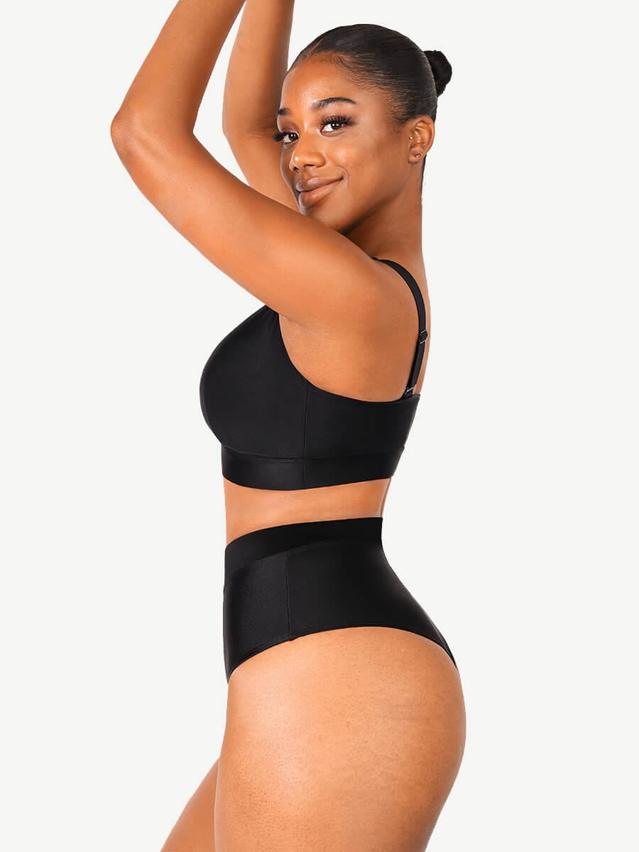 High-Waist Slimming Bikini Bottom with Waterproof Zip Line