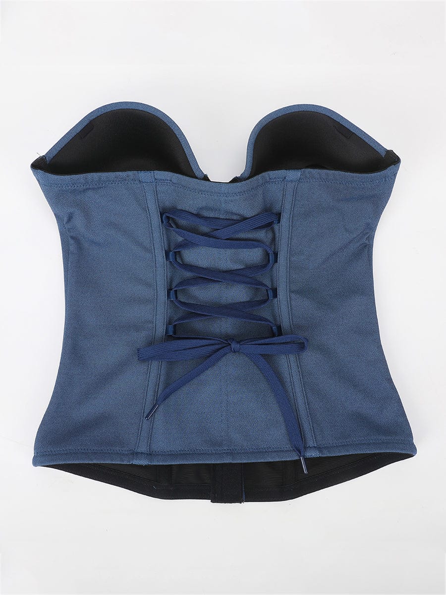 Denim-Style Waist Chincher with Adjustable Back Drawstring - Auxieswear