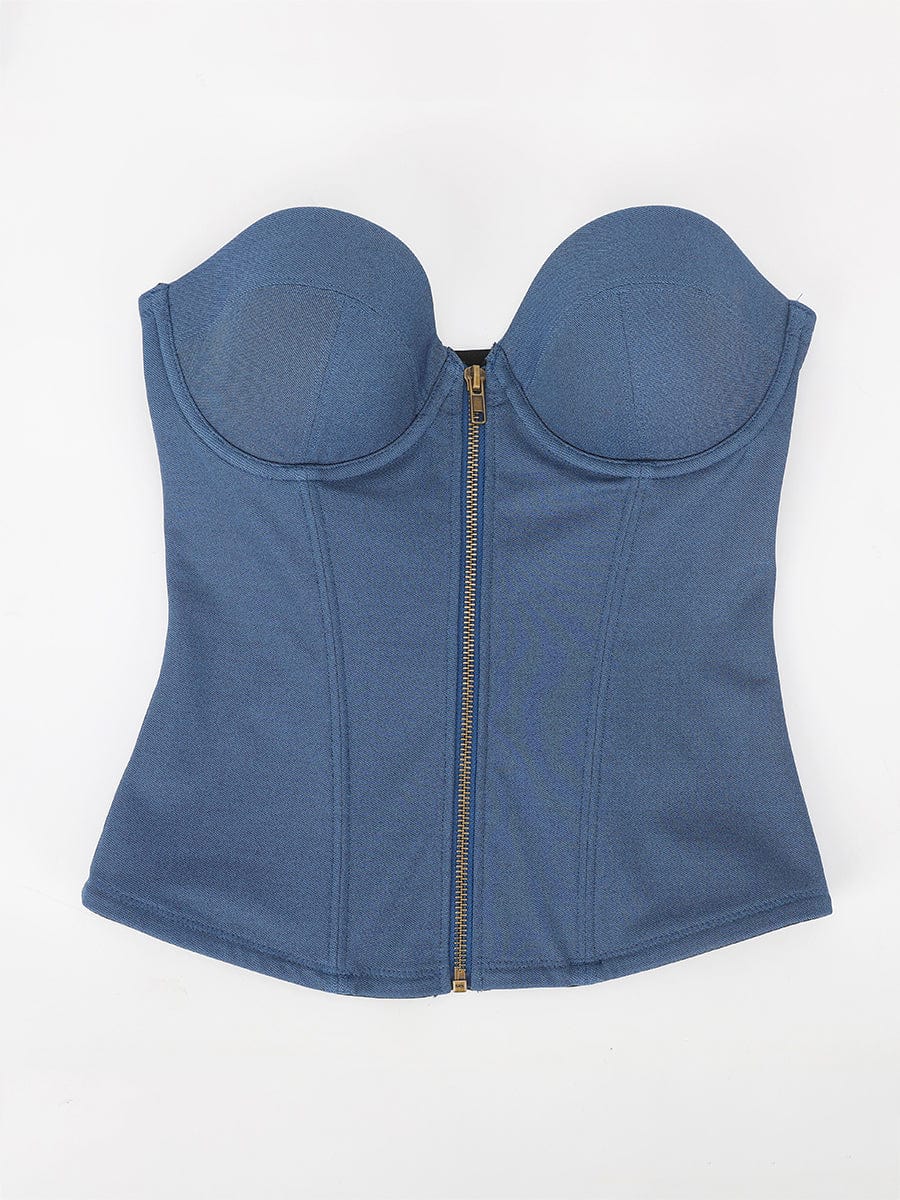 Denim-Style Waist Chincher with Adjustable Back Drawstring - Auxieswear