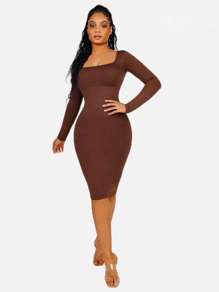 Retro Square Neck Waist Control Dress With Removable Bra Pads