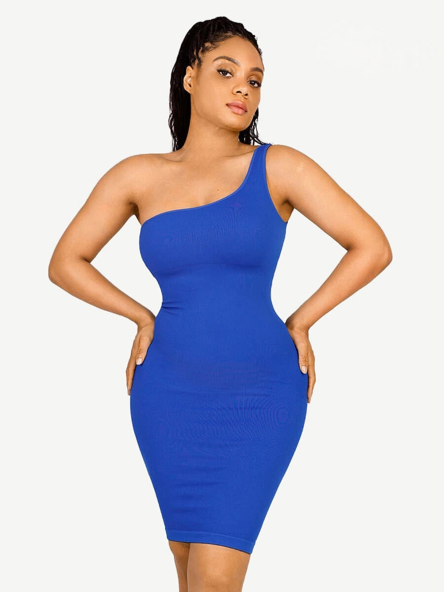 One-Shoulder Design Waist Sculpting Dress - Auxieswear
