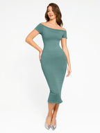 Off-Shoulder Fitted Mid-Length Formal Shaping Dress
