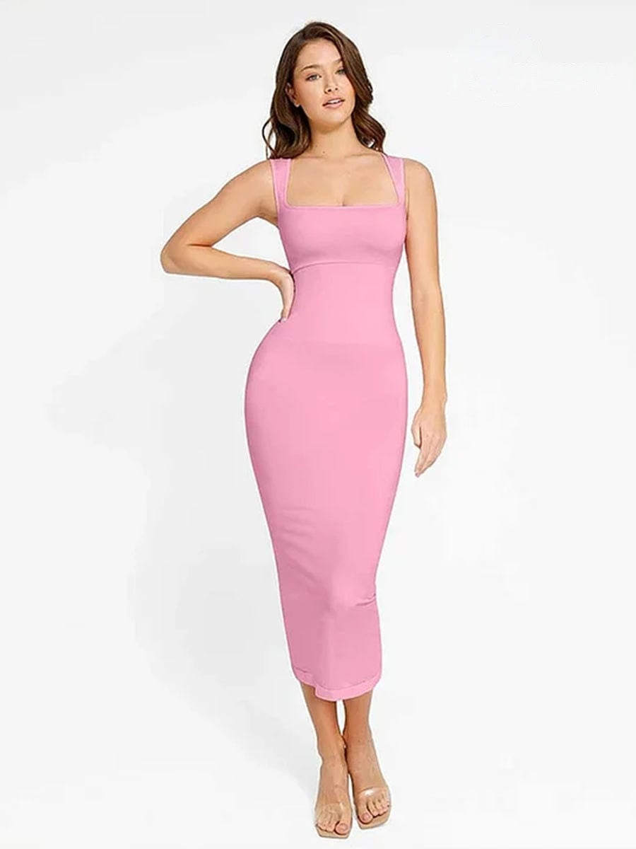 Waist Control Long Shaping Dress With Spaghetti Straps - Auxieswear